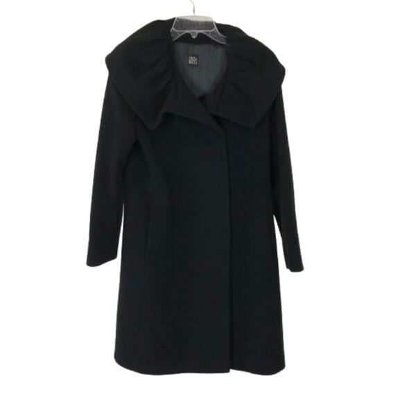 Cinzia Rocca Womens Size 4 Black Wide Collar Wool Angora Blend Designer Coat - Picture 1 of 8